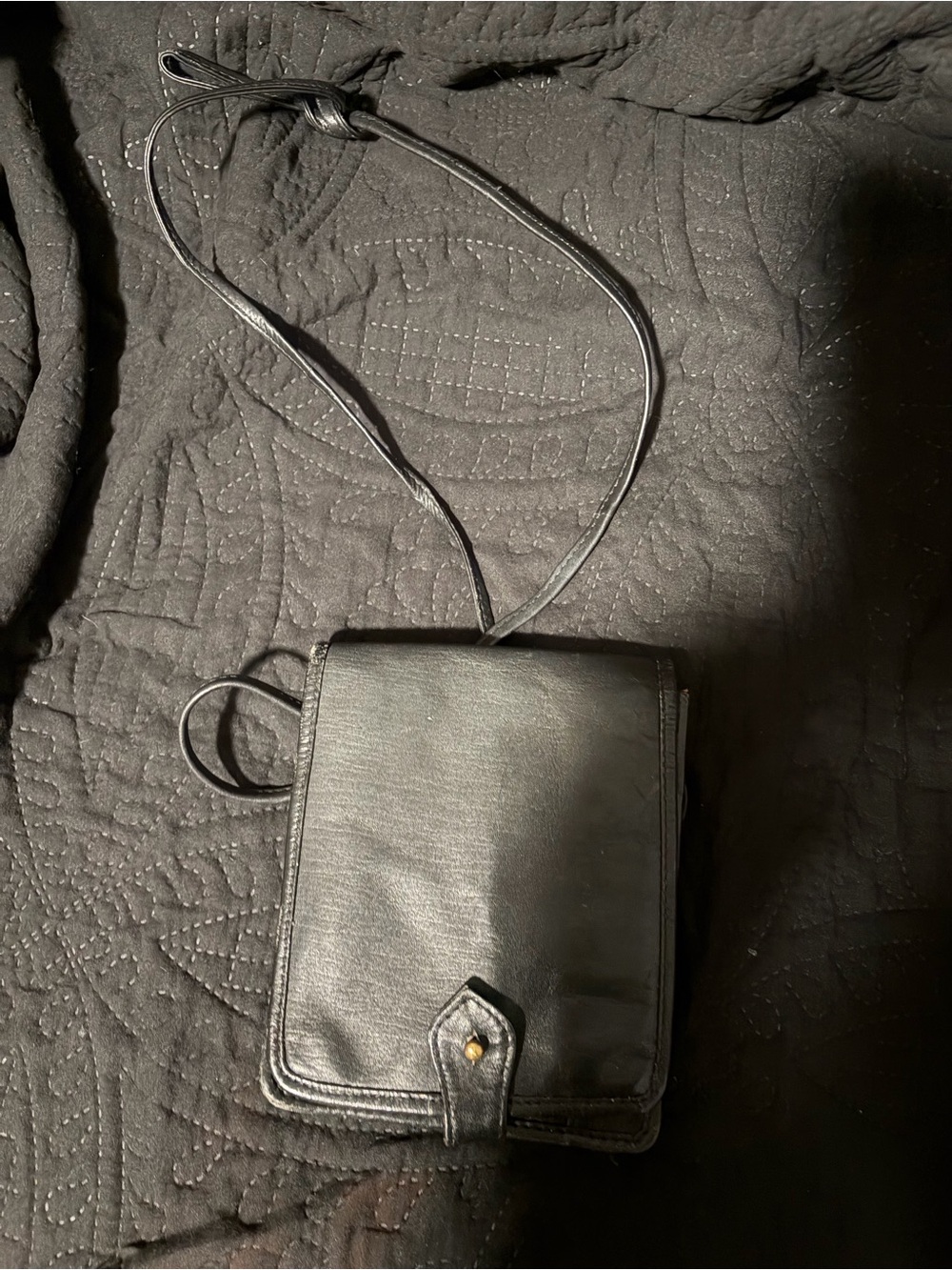 Classic Black Leather Crossbody Bag with Snap Tab